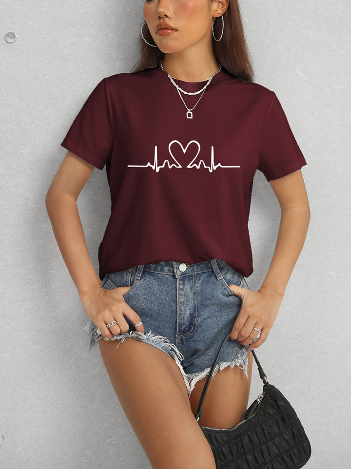 Heart Round Neck Short Sleeve T-Shirt | Trendsi