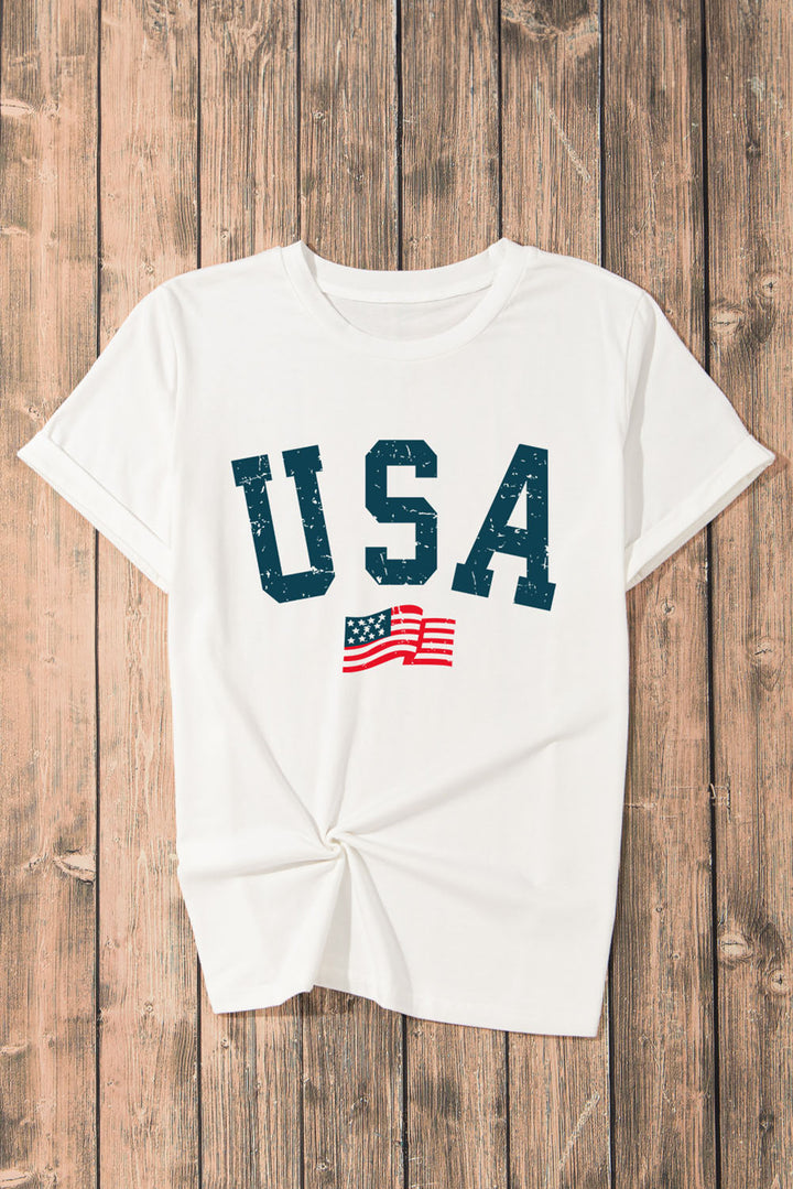 USA Round Neck Short Sleeve T-Shirt | Trendsi