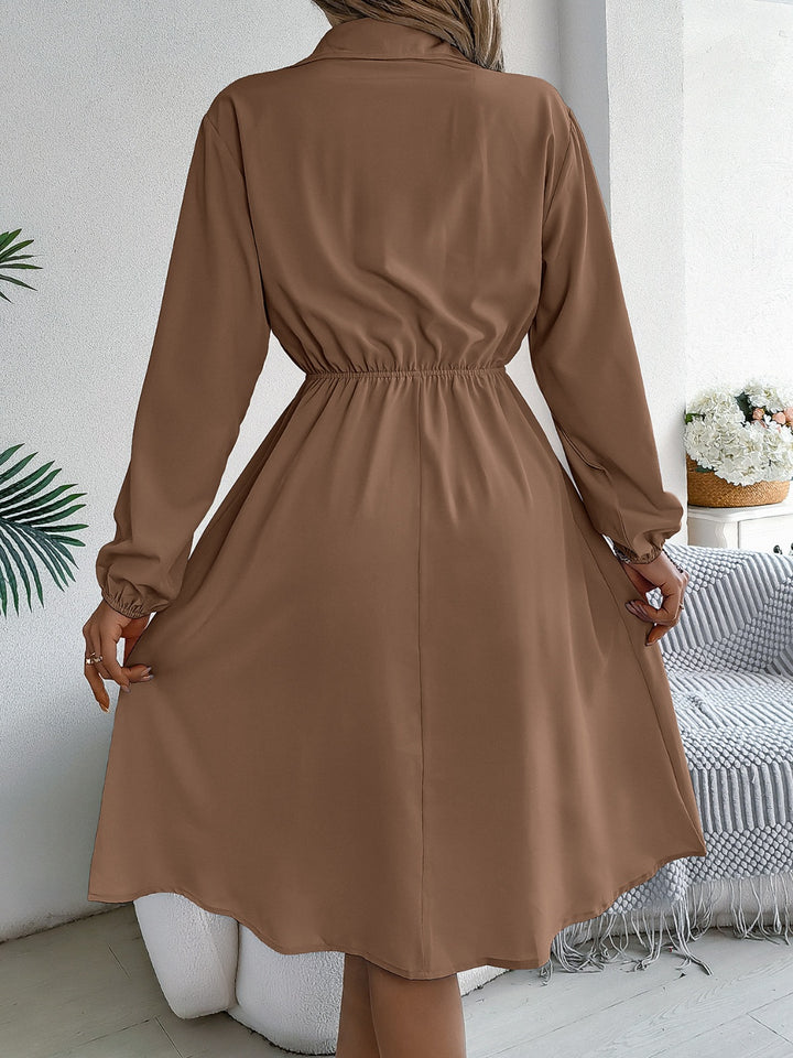 Collared Neck Long Sleeve Dress with Pockets | Trendsi