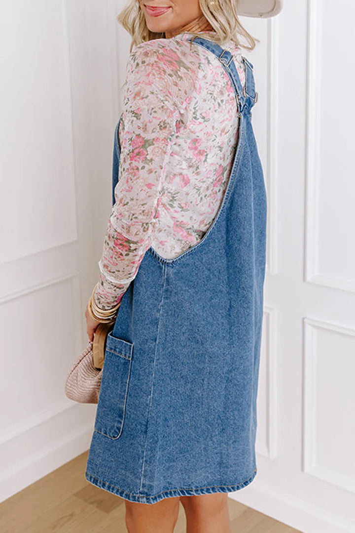 Square Neck Wide Strap Denim Overall Dress | Trendsi