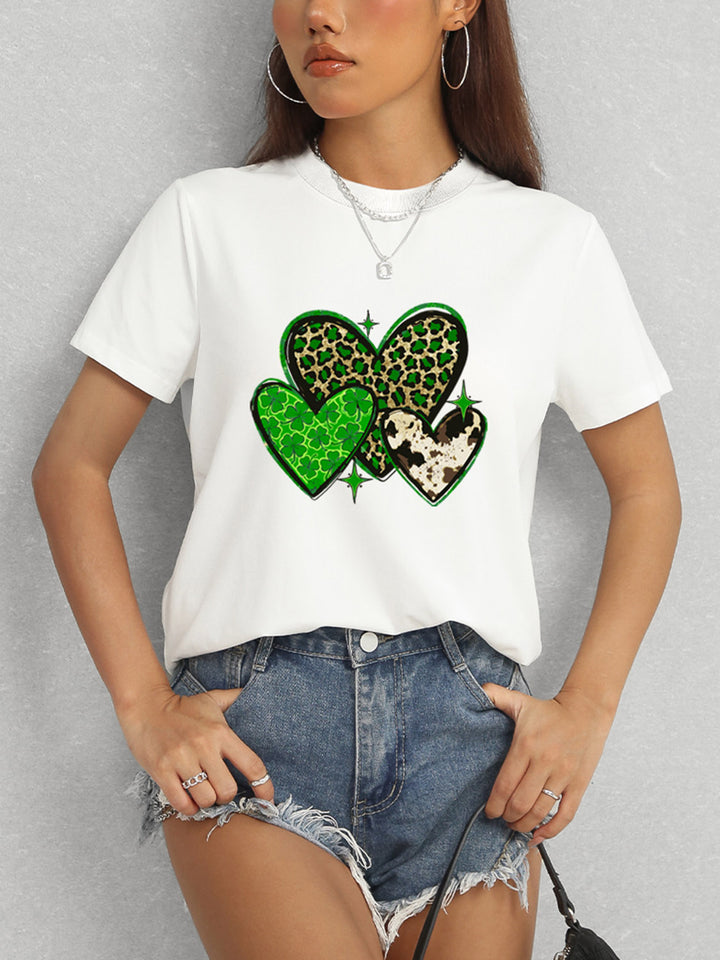 Heart Round Neck Short Sleeve T-Shirt | Trendsi