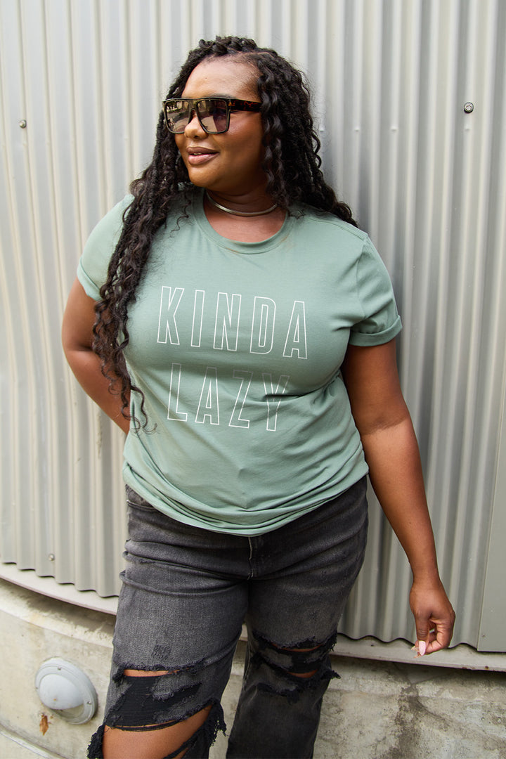 Simply Love Full Size KINDA LAZY Round Neck T-Shirt | Trendsi