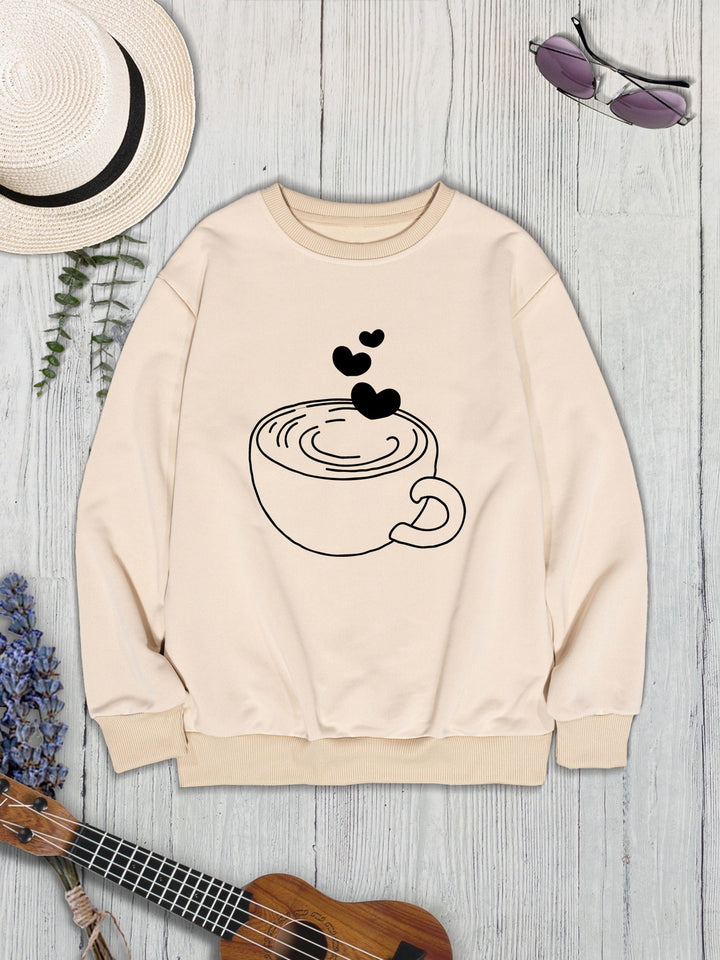 Cup Graphic Round Neck Dropped Shoulder Sweatshirt | Trendsi