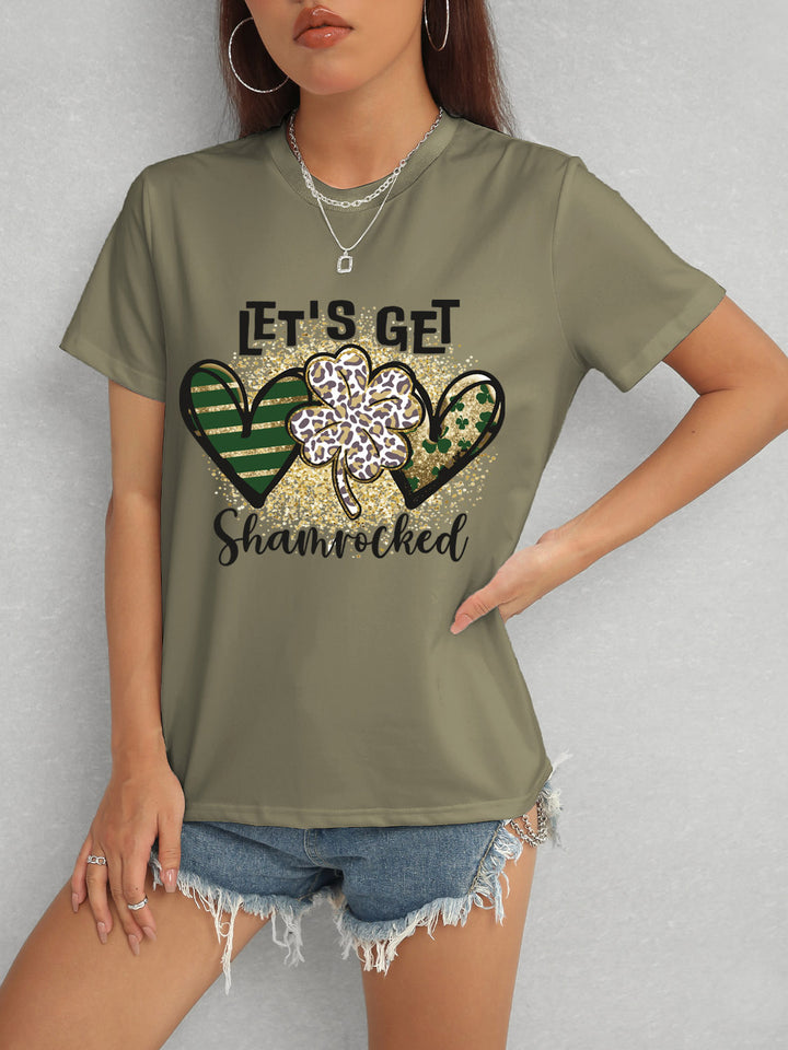 Lucky Clover Round Neck Short Sleeve T-Shirt | Trendsi