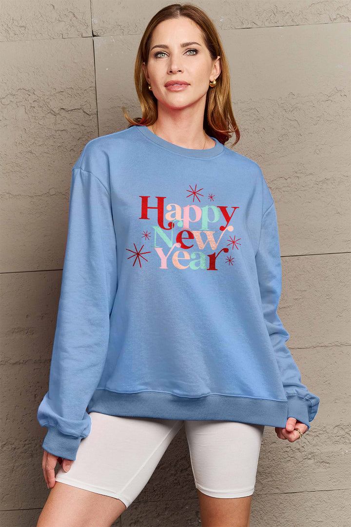 Simply Love Full Size HAPPY NEW YEAR Round Neck Sweatshirt | Trendsi