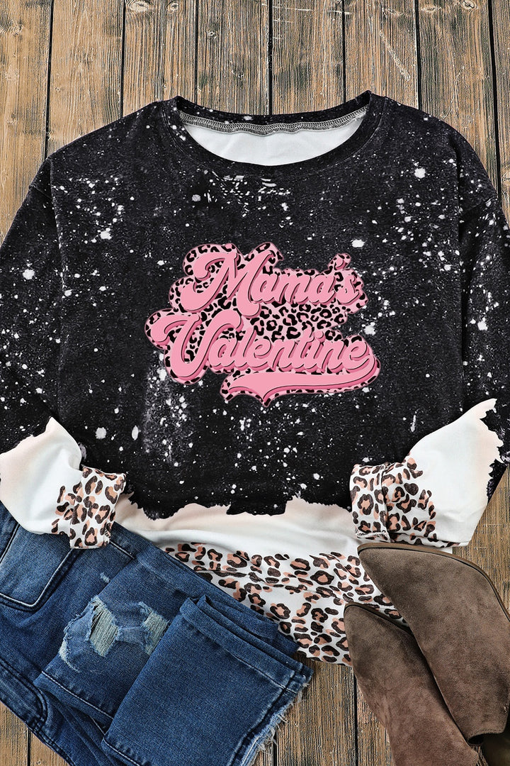 MAMA'S VALENTINE Leopard Round Neck Sweatshirt | Trendsi