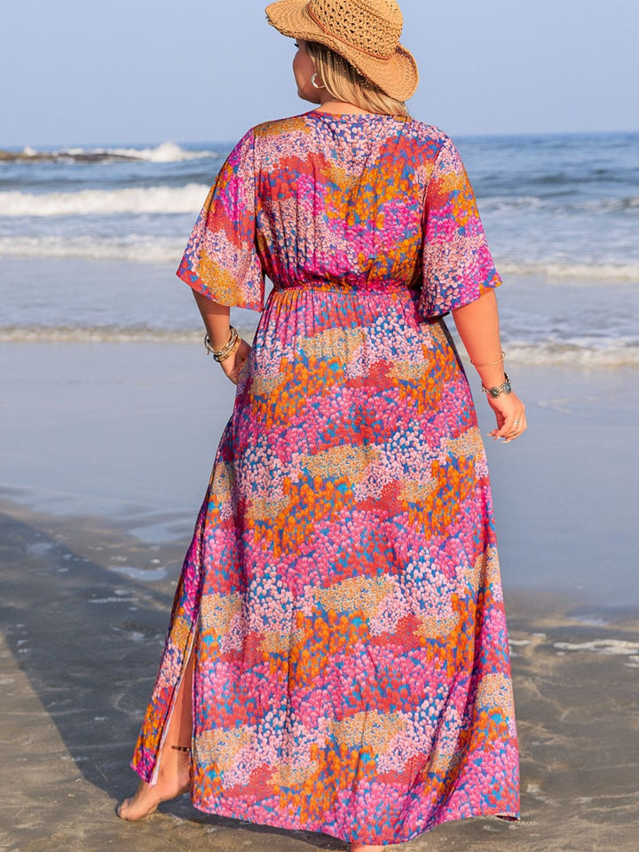 Plus Size Slit Printed Half Sleeve Dress | Trendsi