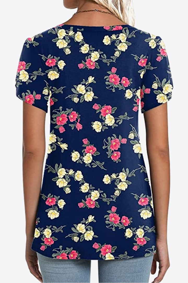 Printed Petal Sleeve V-Neck Blouse | Trendsi