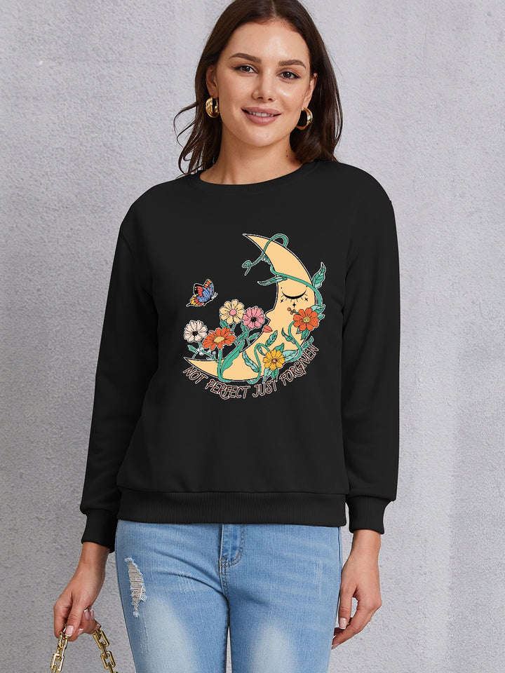 Graphic Round Neck Dropped Shoulder Sweatshirt | Trendsi