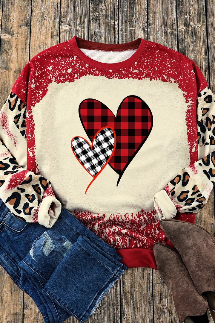 Heart Leopard Round Neck Sweatshirt | Trendsi