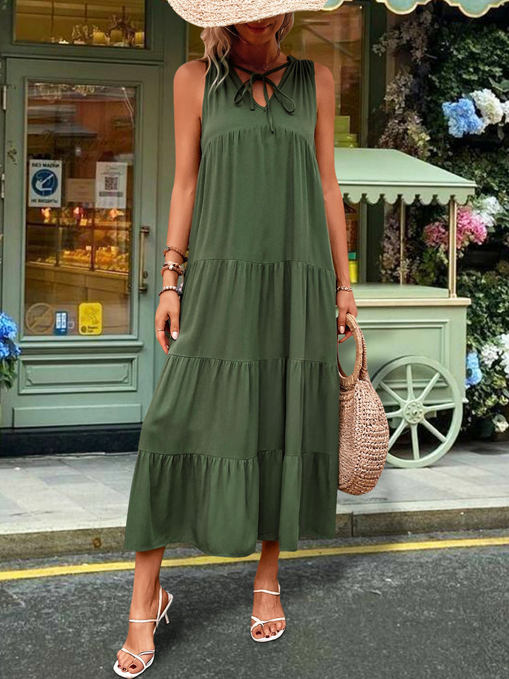 Tiered Tie Neck  Midi Dress | Trendsi