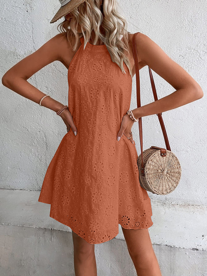 Eyelet Grecian Neck Mini Dress | Trendsi