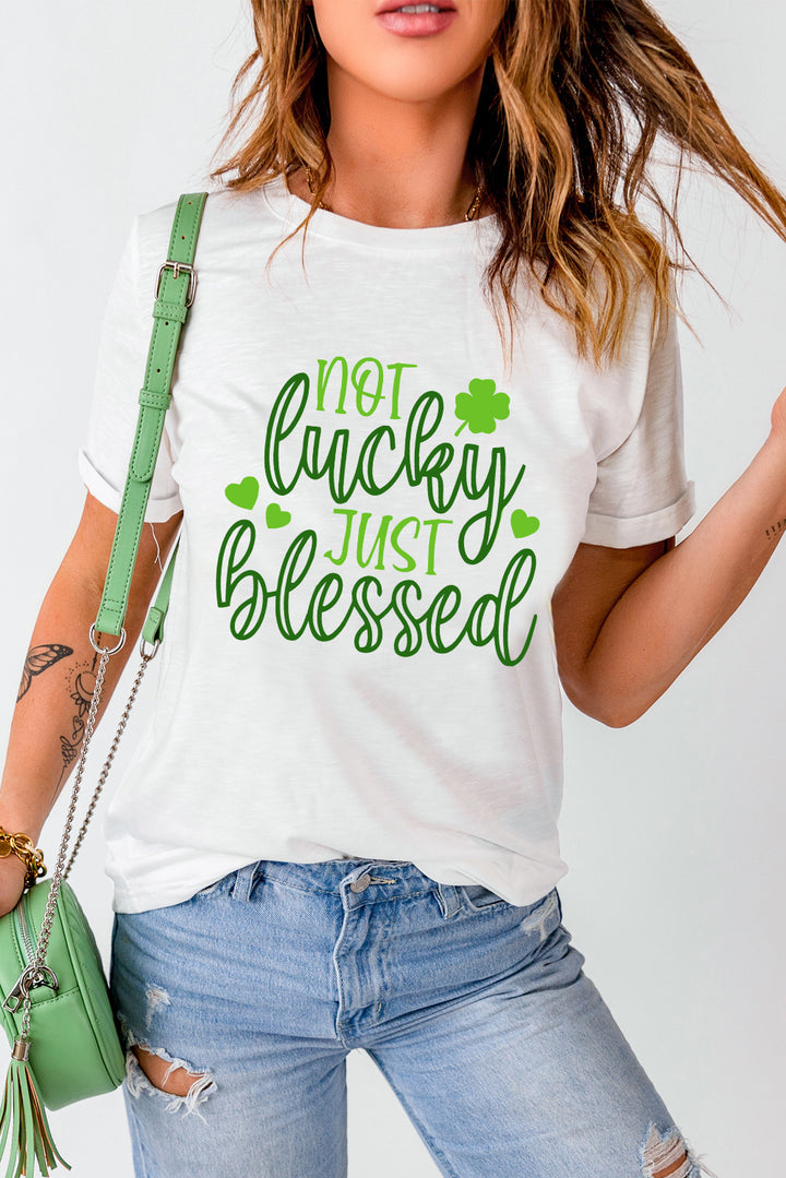 NOT LUCKY JUST BLESSED Round Neck T-Shirt | Trendsi