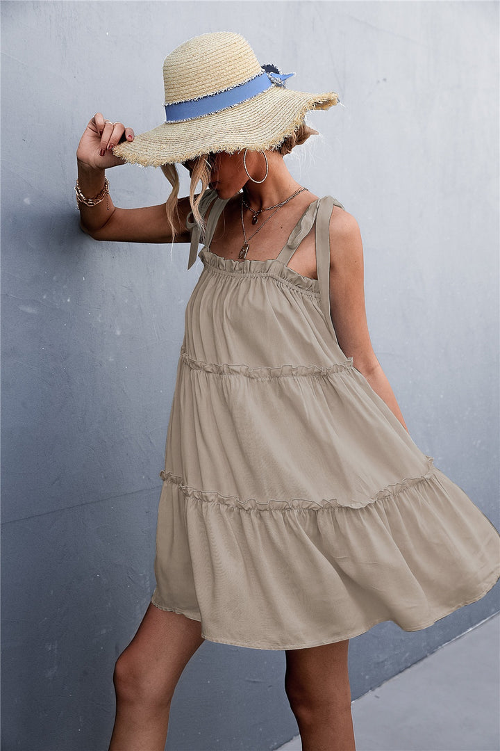 Frill Tiered Tie Shoulder Mini Cami Dress | Trendsi