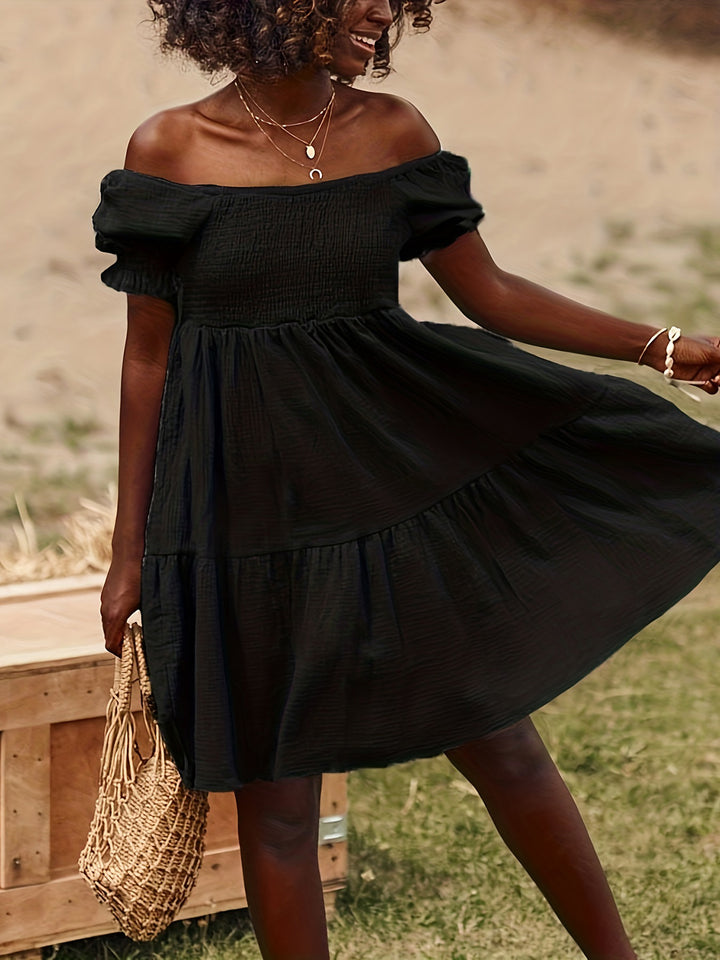 Full Size Ruffled Off-Shoulder Short Sleeve Dress | Trendsi