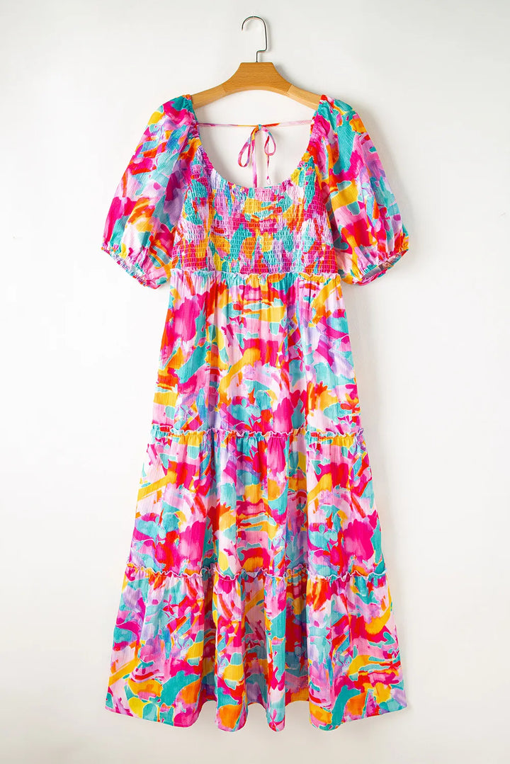 Plus Size Smocked Printed Half Sleeve Dress | Trendsi