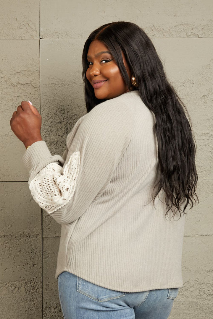 Sew In Love Full Size Lace Patch Detail Sweater | Trendsi