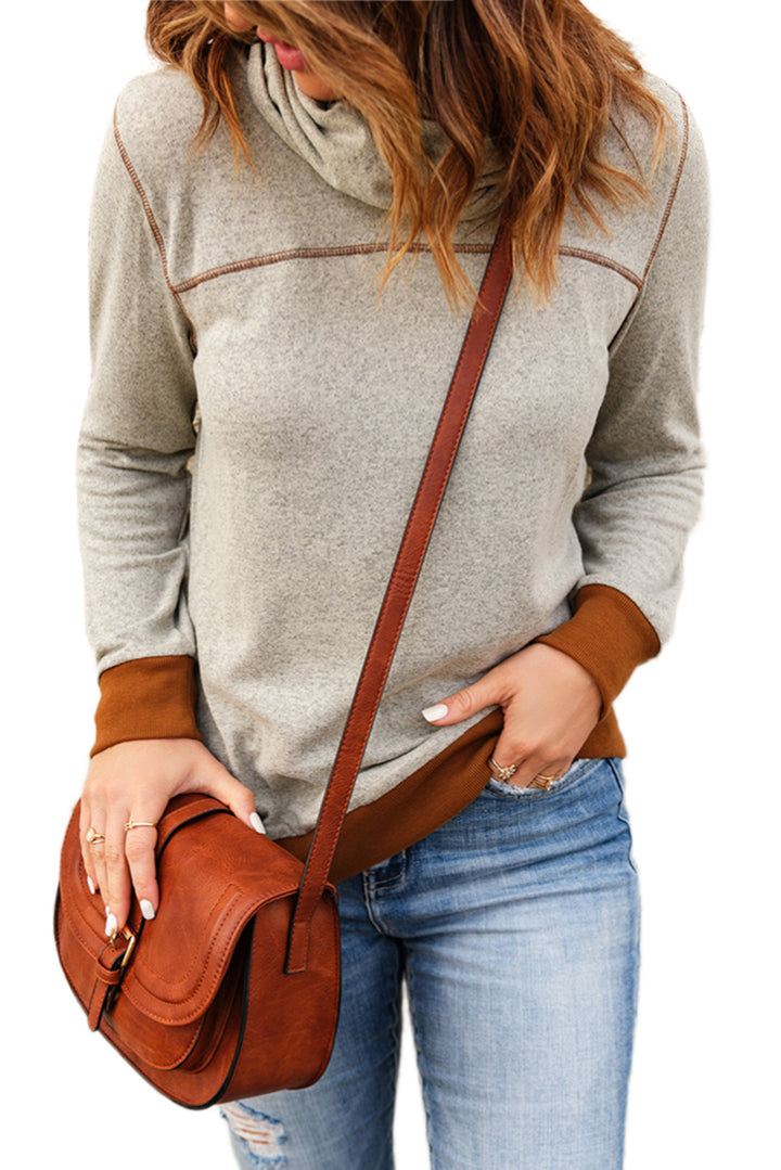 Contrast Cowl Neck Long Sleeve Top | Trendsi