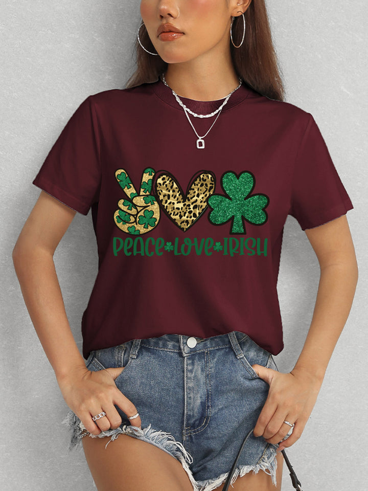 PEACE LOVE IRISH Round Neck Short Sleeve T-Shirt | Trendsi