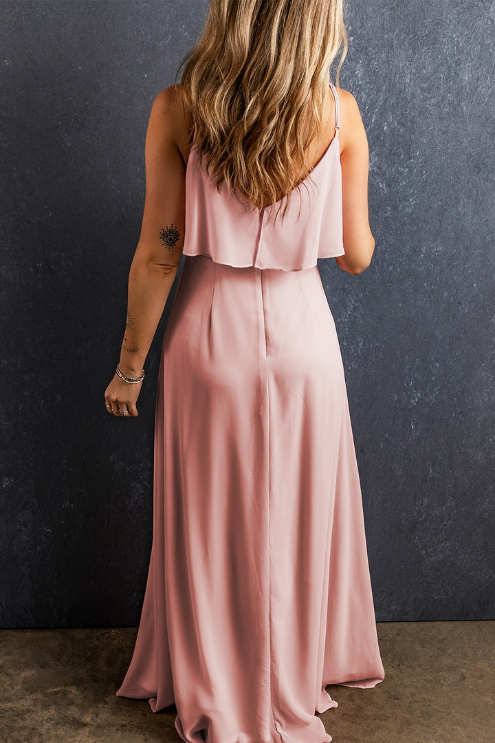 Slit Ruffled V-Neck Maxi Dress | Trendsi