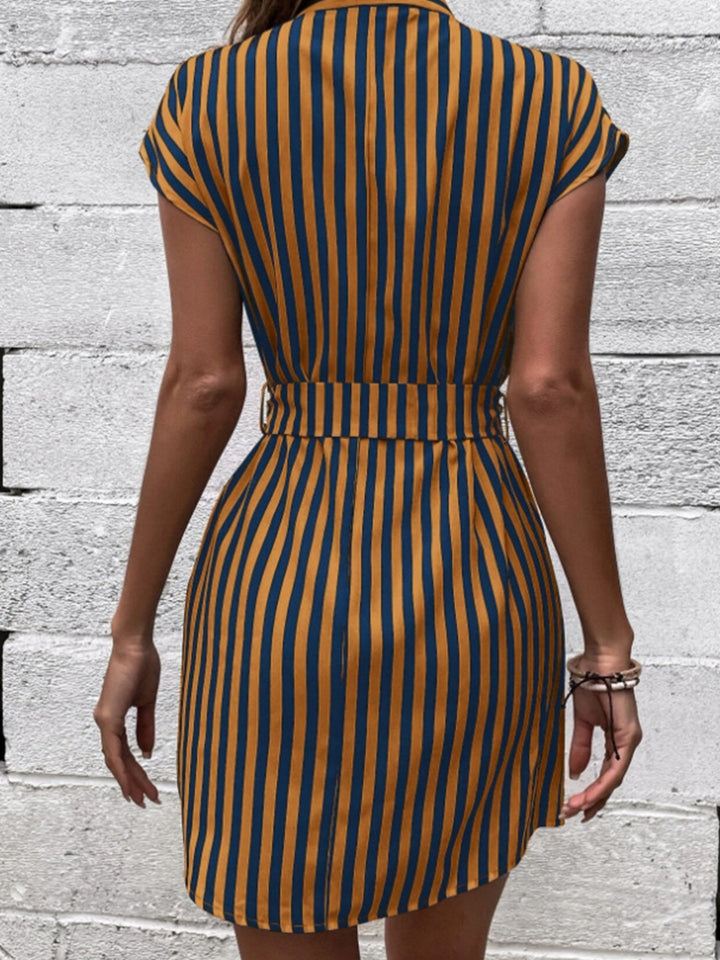 Tied Striped Cap Sleeve Mini Dress | Trendsi