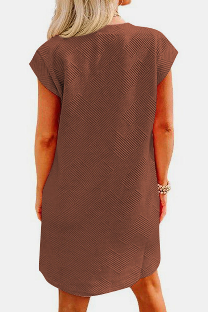 Textured Round Neck Cap Sleeve Dress | Trendsi