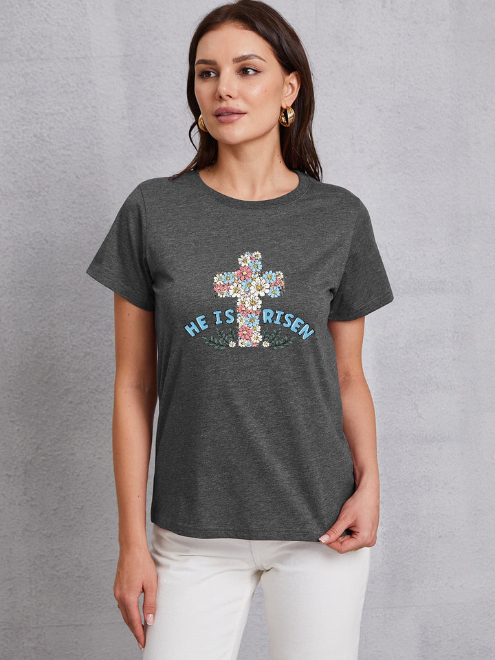 HE IS RISEN Round Neck Short Sleeve T-Shirt | Trendsi