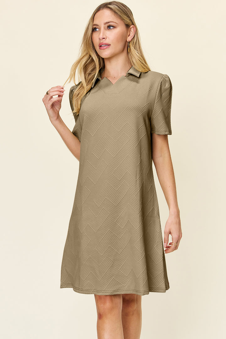 Double Take Full Size Texture Collared Neck Short Sleeve Dress | Trendsi