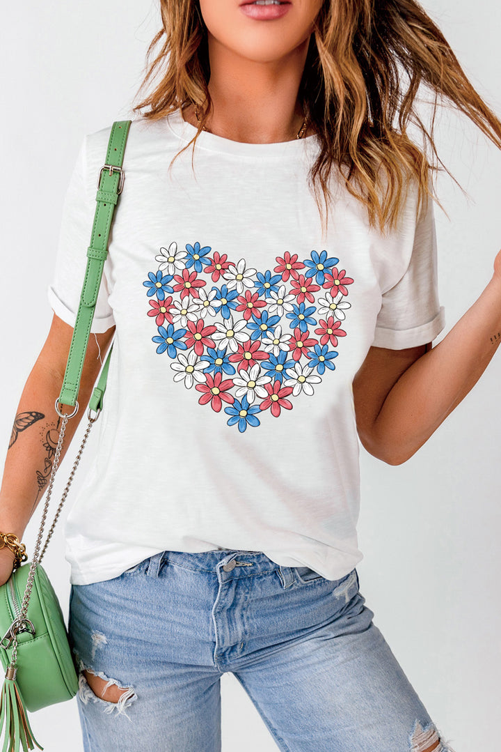 Flower Graphic Round Neck Short Sleeve T-Shirt | Trendsi