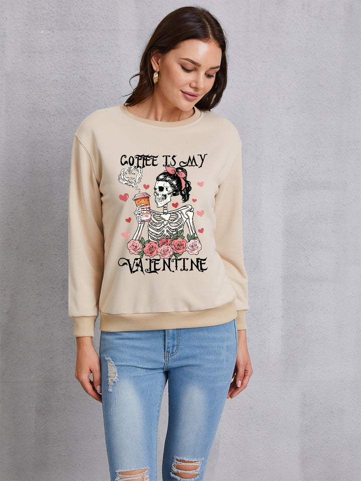 COFFEE IS MY VALENTINE Round Neck Sweatshirt | Trendsi