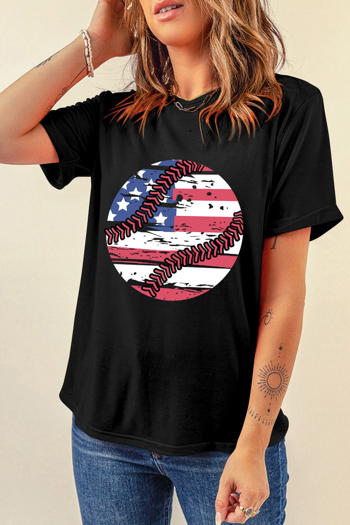 US Flag Round Neck Short Sleeve T-Shirt | Trendsi