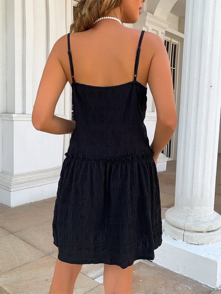 Ruffle Hem Textured V-Neck Cami Dress | Trendsi