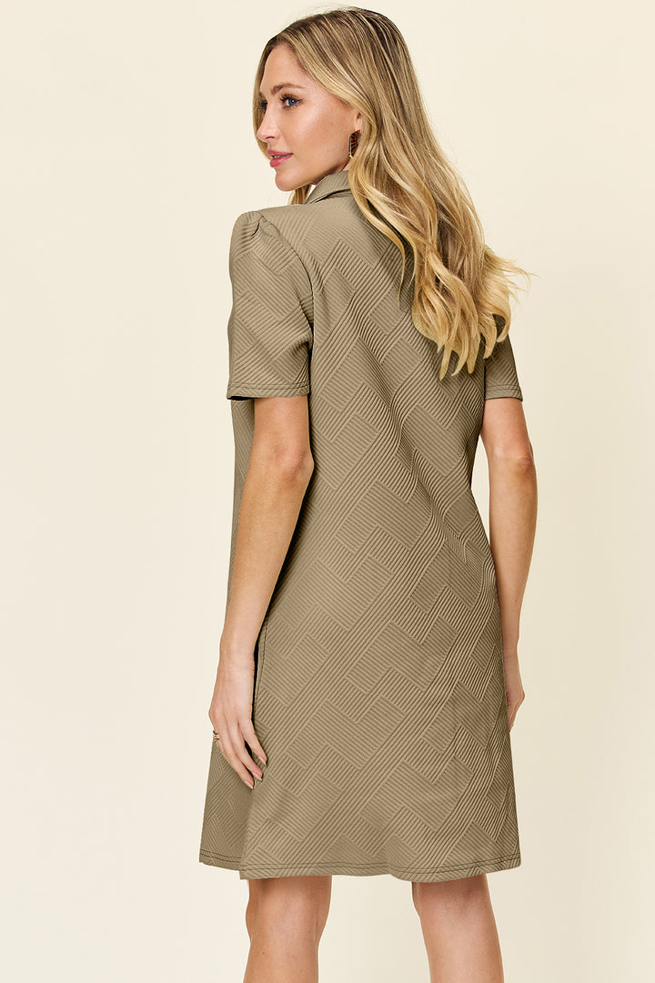 Double Take Full Size Texture Collared Neck Short Sleeve Dress | Trendsi