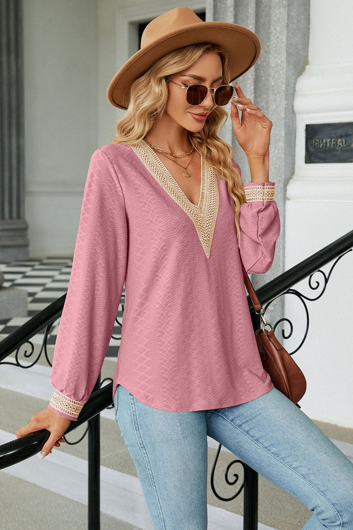 V-Neck Long Sleeve Blouse | Trendsi