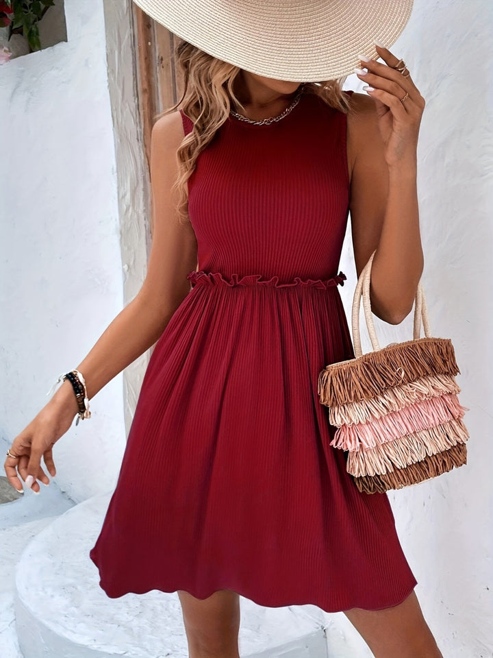 Frill Round Neck Sleeveless Mini Dress | Trendsi