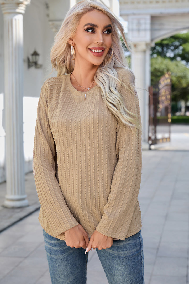 Round Neck Raglan Sleeve Ribbed Blouse | Trendsi