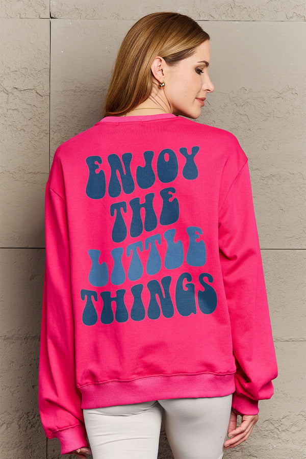 Simply Love Full Size ENJOY THE LITTLE THINGS Round Neck Sweatshirt | Trendsi