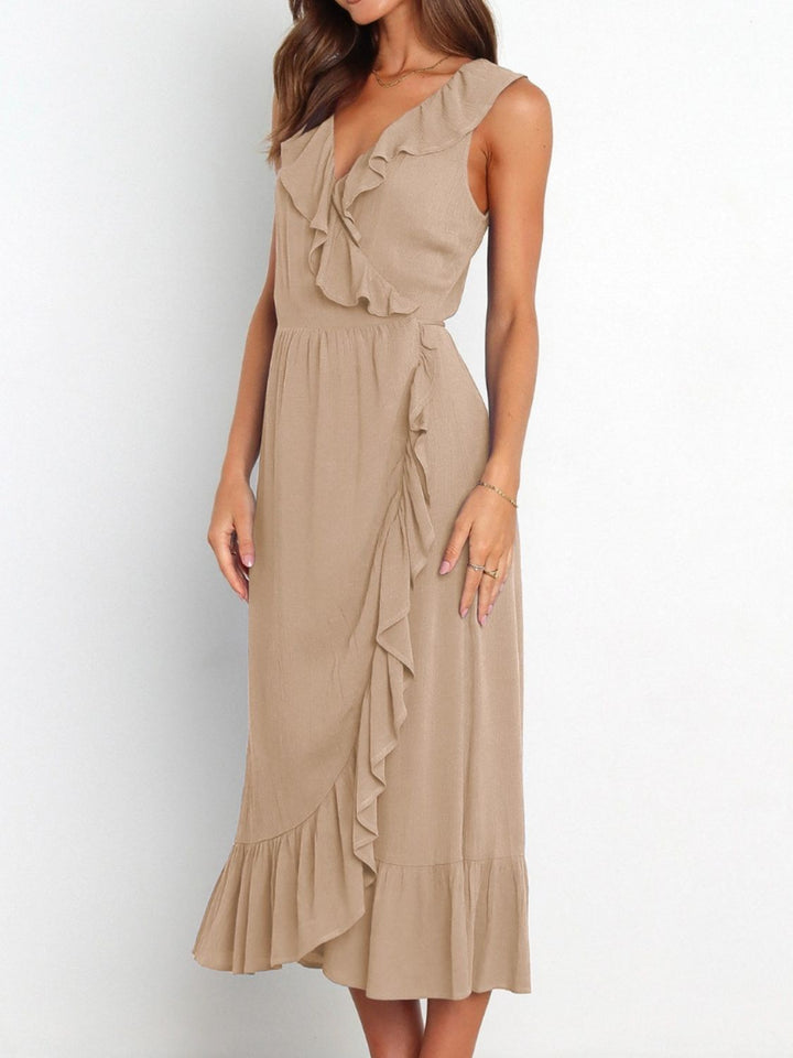 Ruffled Surplice Sleeveless Midi Dress | Trendsi