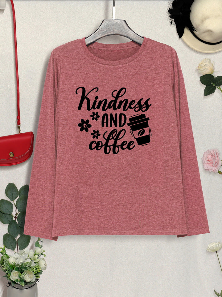 KINDNESS AND COFFEE Round Neck T-Shirt | Trendsi