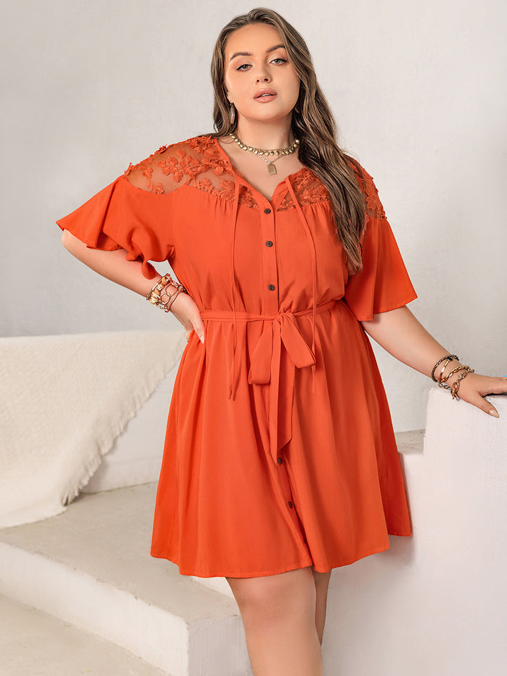 Plus Size Lace Button Up Half Sleeve Dress | Trendsi