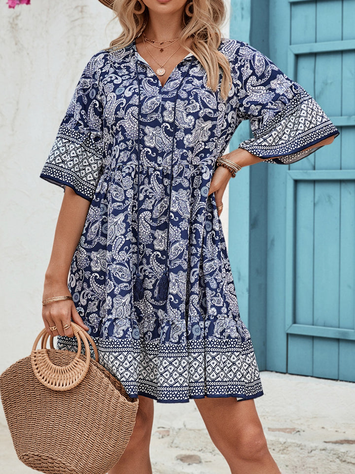 Honey Tied Printed Half Sleeve Dress | Trendsi