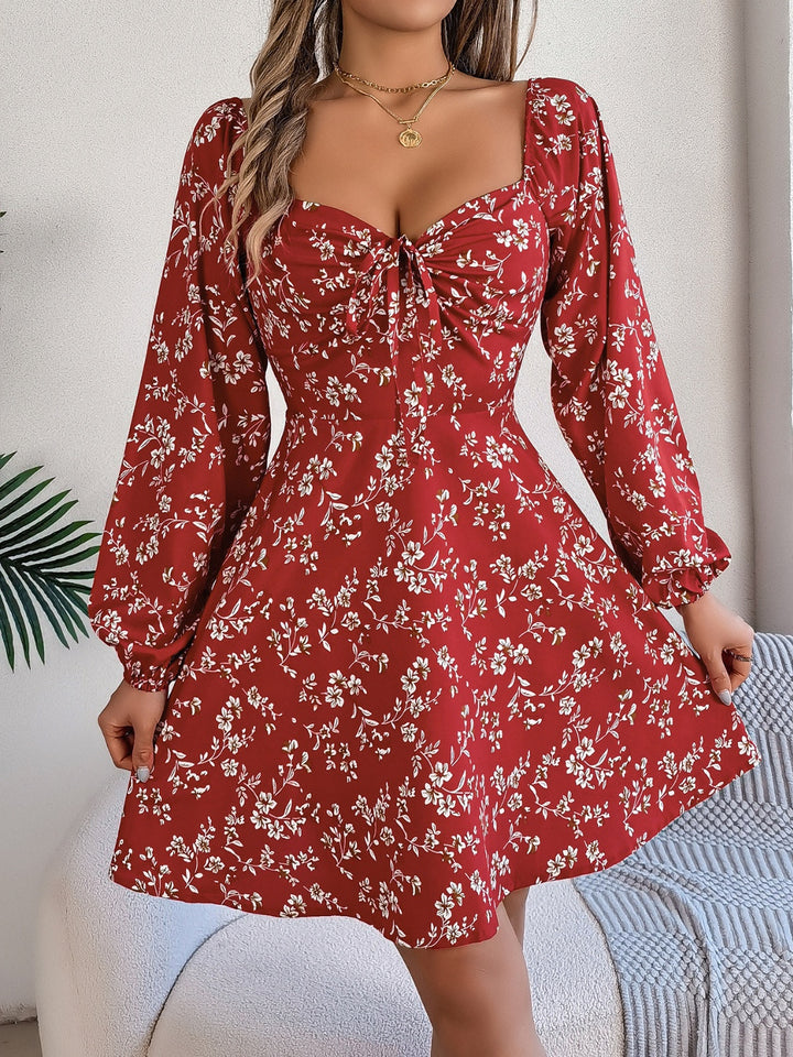 Printed Sweetheart Neck Balloon Sleeve Mini Dress | Trendsi