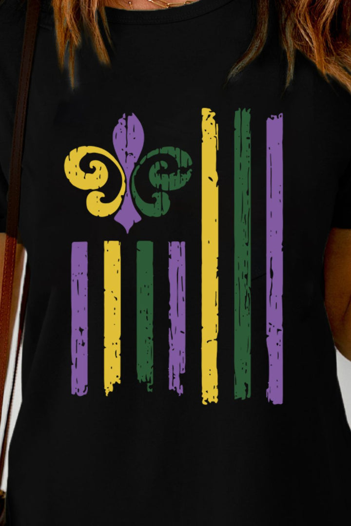 MARDI GRAS Graphic Round Neck T-Shirt | Trendsi