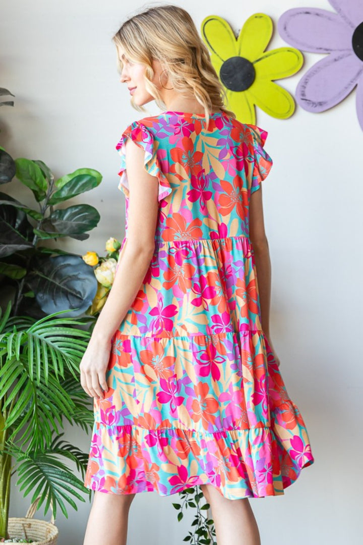 Heimish Full Size Floral Cap Sleeve Tiered Dress | Trendsi