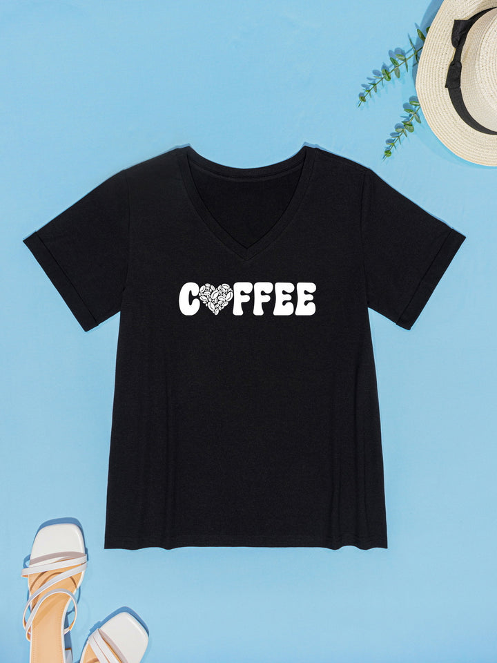 COFFEE V-Neck Short Sleeve T-Shirt | Trendsi