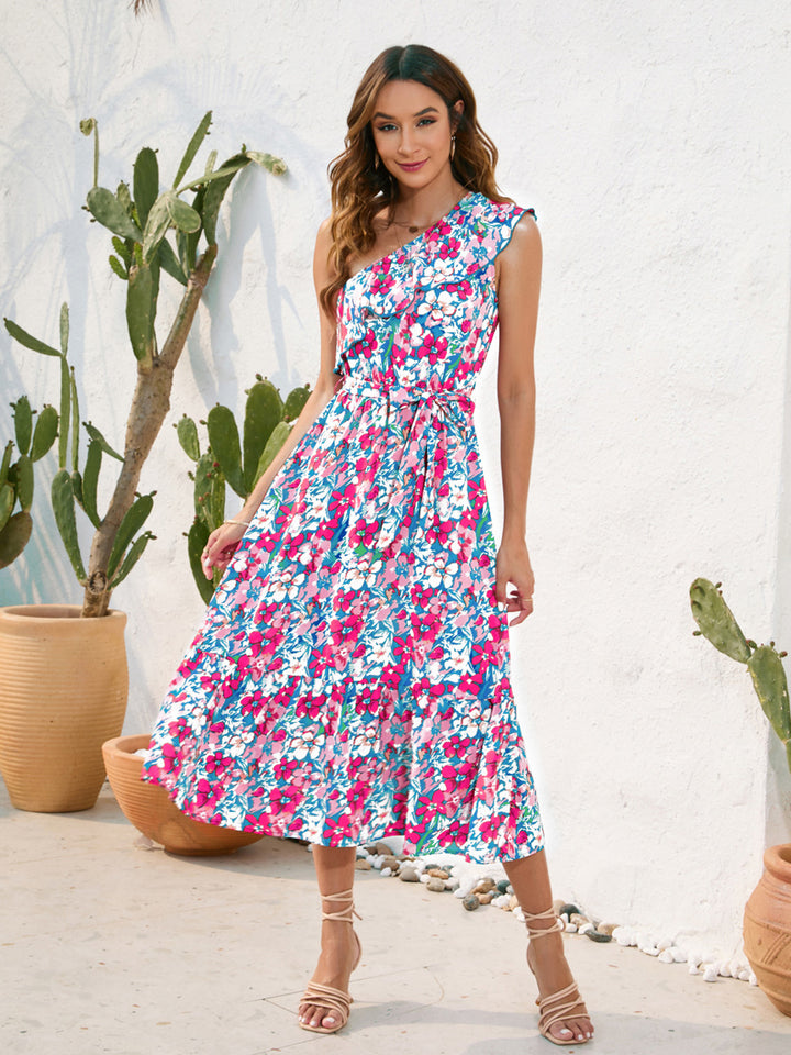 Ruffled Printed One Shoulder Midi Dress | Trendsi