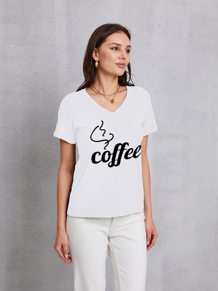 COFFEE V-Neck Short Sleeve T-Shirt | Trendsi