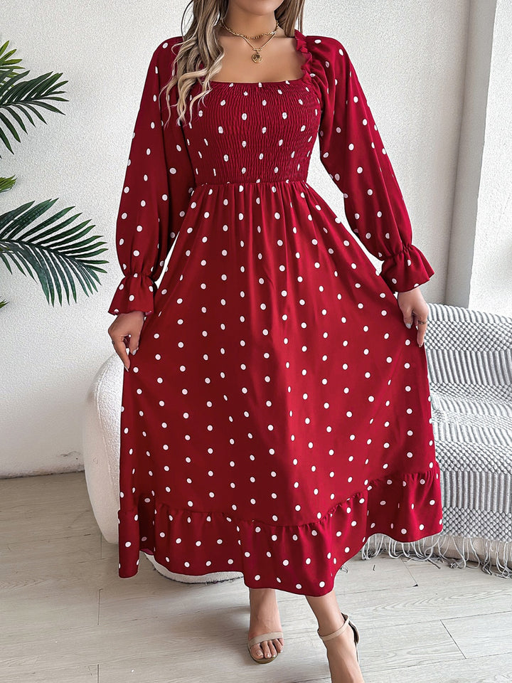 Polka Dot Flounce Sleeve Midi Dress | Trendsi