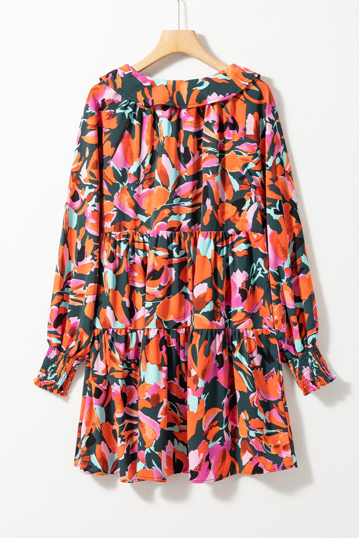 Printed Tie Neck Lantern Sleeve Mini Dress | Trendsi