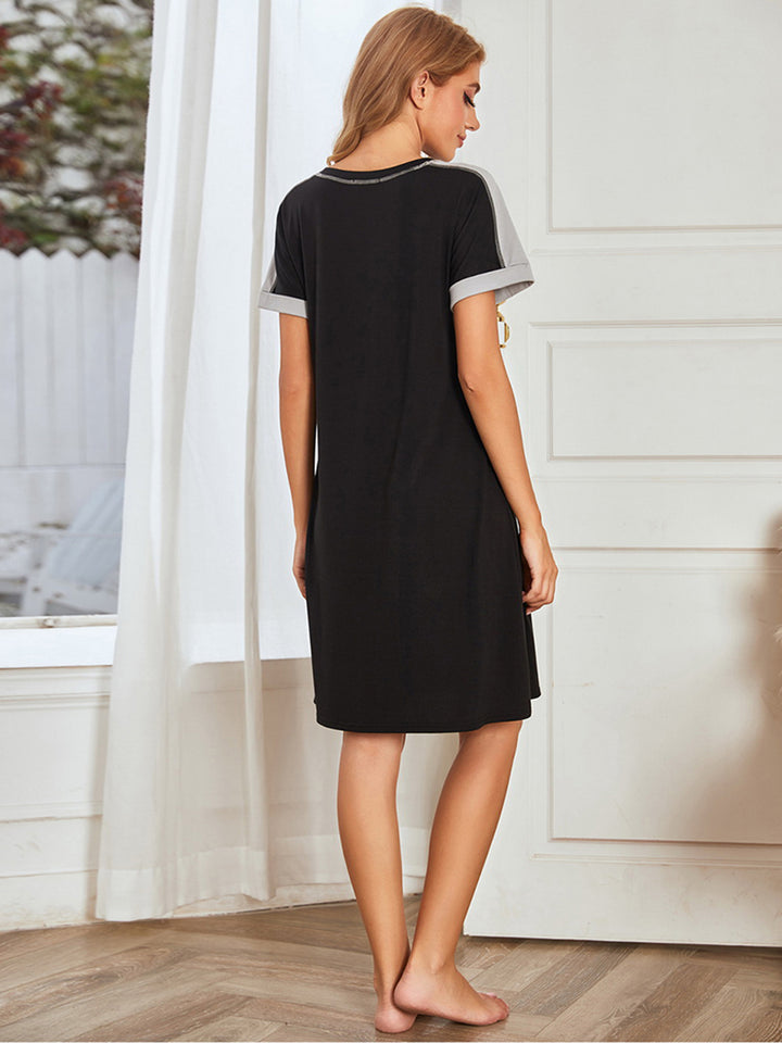 Contrast Stitching Contrast Short Sleeve Dress | Trendsi